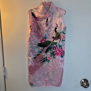 Pink Sleeveless Cheongsam with Peacock Design Girls Size 6